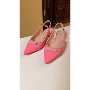 Kate Spade Antibes Slingback Flats Neon Pink Patent Bow Low Heel Womens 8B